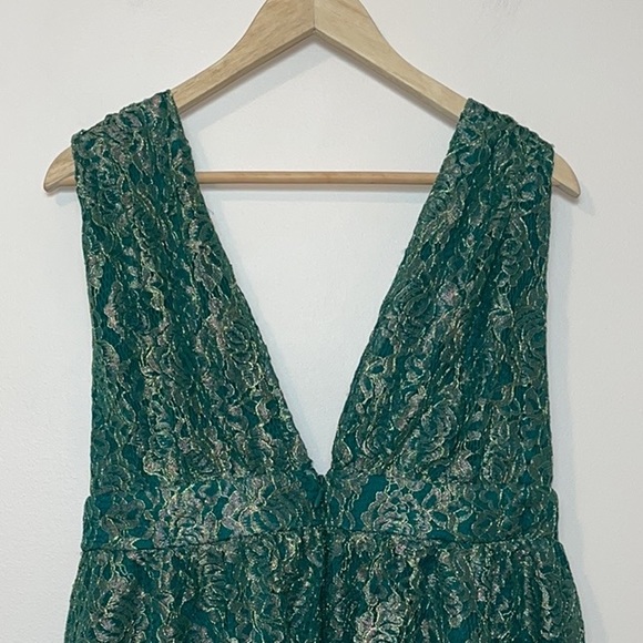NWT Lulus Tawny Green Metallic Lace Skater Dress - Picture 8 of 16